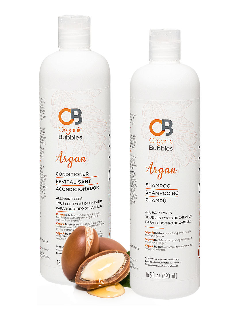 Organic Bubbles Argan Shampoo and Conditioner - Plant Based Formula - Paraben free